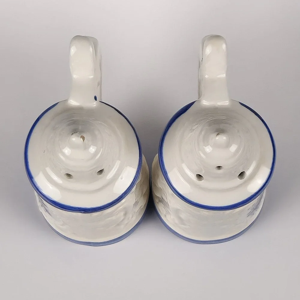 Vintage Six Flags Salt and Pepper Shakers Beer‎ Stein Japan Blue White Ceramic